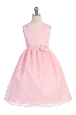 Robe de cortège enfant avec ruban avec fleurs longueur mollet manche nulle encolure ronde