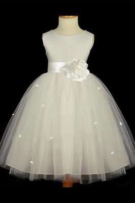 Normale Taille Prinzessin Schaufel-Ausschnitt Bodenlanges Blumenmädchenkleid mit Blume