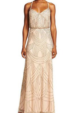 Chiffon Spaghetti Träger Perlenbesetztes A-Linie bodenlanges Brautjungfernkleid