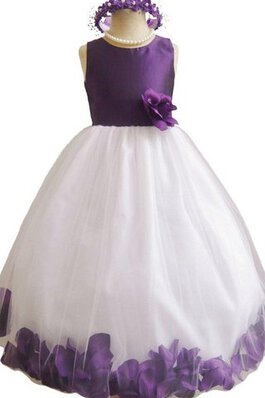 Duchesse-Linie A-Line Tüll bodenlanges Blumenmädchenkleid aus Satin