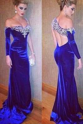 Robe de bal de velours magnifique gaine sans dos avec manche longue