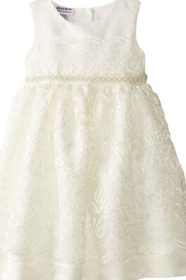 Spitze Perlenbesetztes a linie knielanges Blumenmädchenkleid mit Knöpfen