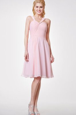 Ärmelloses A-Linie gerüschtes knielanges einfaches Brautjungfernkleid aus Chiffon