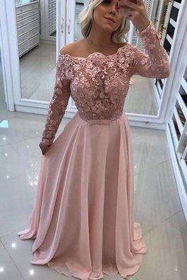 Anmutig Chiffon A Linie Langärmeliges Bodenlanges Ballkleid