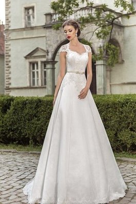 Robe de mariée simple luxueux avec manche courte col en reine appliques