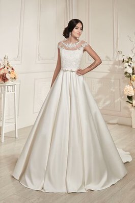 Robe de mariée naturel vintage appliques en satin avec manche courte