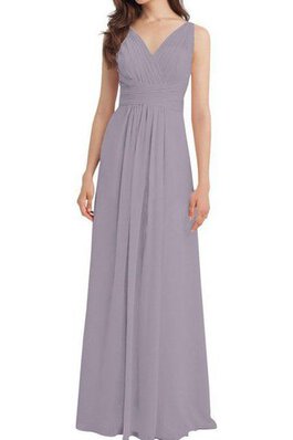 Abito da Damigella in Chiffon Lungo con Increspato A-Line V-Scollo A Terra