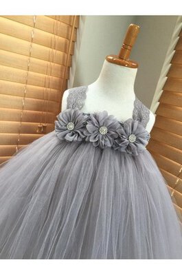 Abito da Cerimonia Bambini A Terra Senza Maniche con Nastro con Piega Ball Gown in pizzo