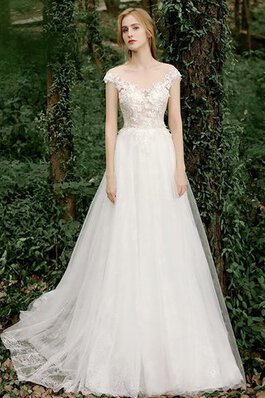Spitze Leuchtenden Sittsames Bodenlanges Brautkleid mit Schaufel Ausschnitt