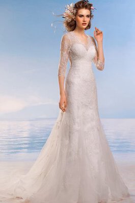 Modesto Vestido de Novia de Corte Sirena de Manga de longitud 3/4 de Escote con abertura