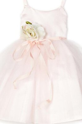 Robe de cortège enfant au niveau de genou en taffetas avec sans manches a-ligne avec nœud