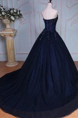 Tüll Spitze Herz-Ausschnitt bodenlanges Quinceanera Kleid mit Bordüre mit Rücken Schnürung