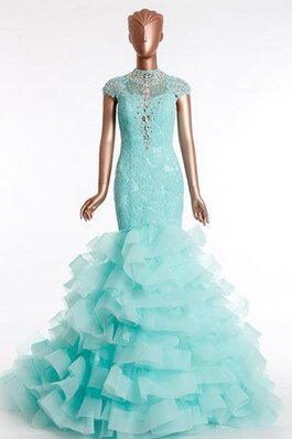 Plissiertes normale Taille Spitze langes Quinceanera Kleid mit Bordüre mit Rücken Schnürung