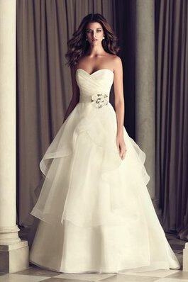 Robe de mariée sexy naturel de traîne moyenne en organza avec perle