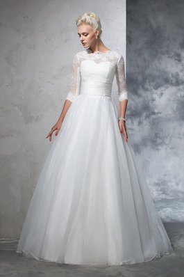 Vestido de Novia de Hasta el suelo de Manga de longitud 3/4 de Apliques de Joya