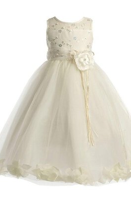 Robe de cortège enfant avec fleurs encolure ronde a-ligne de tour de ceinture empire appliques