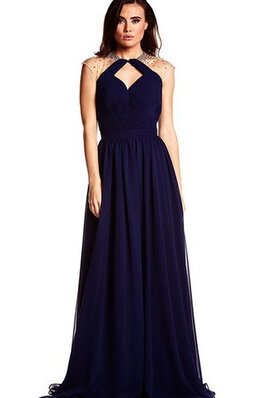 Abito da Ballo con Perline Semplice A-Line Lupetto in Chiffon con Piega
