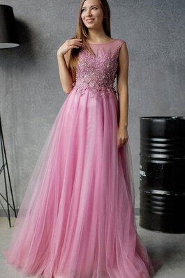 Abito da Ballo con Manica Corte con Piega A-Line Lupetto con Applique in Tulle