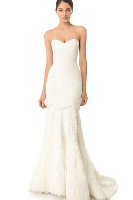 Robe de mariée long col en forme de cœur ceinture avec perle manche nulle