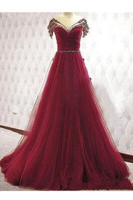 Sweep Zug gerüschtes A-Linie bezauberndes Ballkleid aus Tüll mit Schmetterlingsknoten