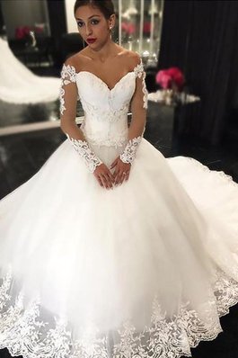 Vestido de Novia de Corte Evasé en Tul de Cola Corte de Sin mangas de Apliques