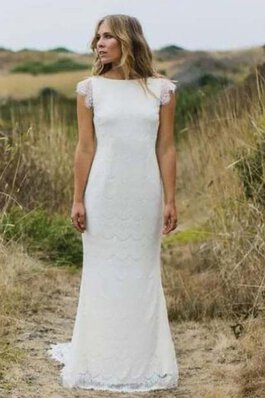 Vestido de Novia de Corte Recto de Espalda Descubierta de Playa de Cola Barriba