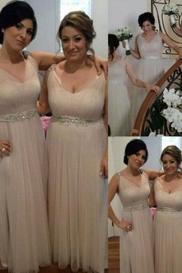 Ärmelloses A-Linie Prinzessin Normale Taille Brautjungfernkleid aus Chiffon