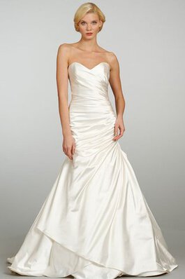 Robe de mariée naturel ruché manche nulle asymétrique a-ligne