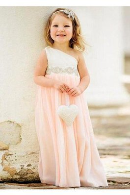 Abito da Cerimonia Bambini monospalla in Chiffon con Fiore A Terra con Perla A-Line