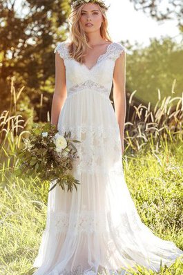 Abito da Sposa Formale E Informale in pizzo Spazzola Treno con Manica Corte A-Line alta vita