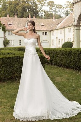 Natürliche Taile Sweep Zug A-Line Spitze Brautkleid mit Bordüre mit Rücken Schnürung