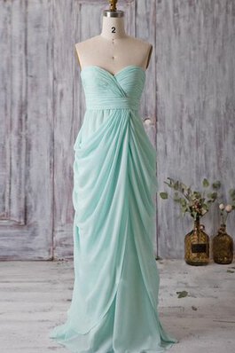 A linie rückenfreies drapiertes Sweep Zug langes Brautjungfernkleid mit Rüschen