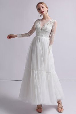 Blendend Klassisches A-Line Sittsames Brautkleid mit Langen Ärmeln
