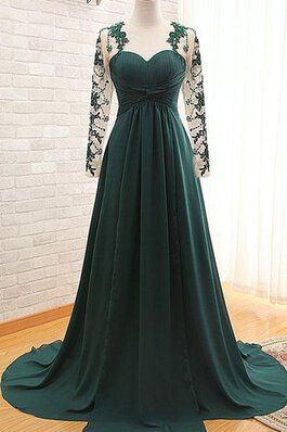 Robe de soirée longue luxueux appliques avec manche longue ruché