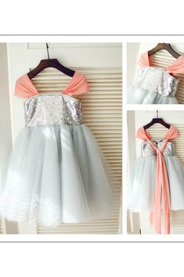 Robe de cortège enfant eclaté jusqu'au sol avec fleurs avec sans manches en tulle