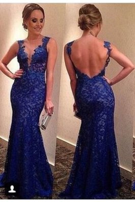 Abito da Sera Sirena Elegante V-Scollo in pizzo Schiena Nuda Senza Maniche