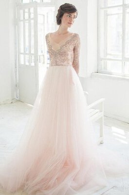 Robe de mariée classique a-ligne en dentelle textile en tulle avec perle