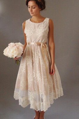 Abito da Sposa Tondo A-Line in pizzo Semplice Senza Maniche Vintage