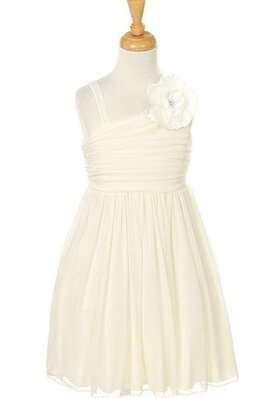 Gerüschtes A-Linie Ärmelloses Blumenmädchenkleid mit Blume