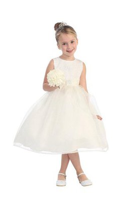Vestido de Floristas en Organza de Escote con cuello Alto de con Lentejuelas de Plisado