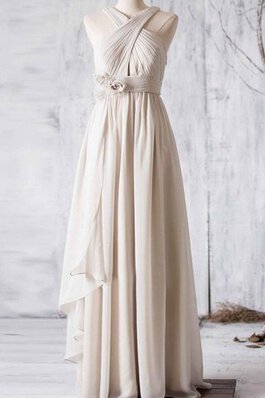 Robe demoiselle d'honneur simple ruché a-ligne croisade avec fleurs