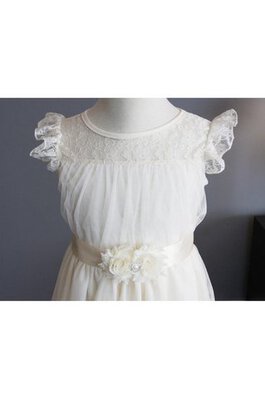 A linie normale Taille kurze Ärmeln knielanges Blumenmädchenkleid mit Schleife mit Rüschen