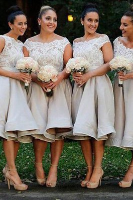 A Linie Prinzessin Knielanges Mini Brautjungfernkleid mit Schulterfreier Ausschnitt