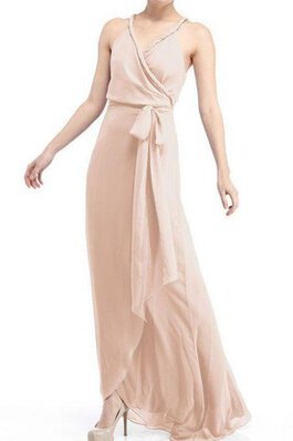 Robe demoiselle d'honneur v encolure a-ligne bandouliere spaghetti avec chiffon avec ruban