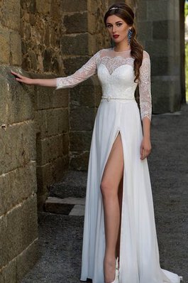 Robe de mariée naturel nature en 3/4 manche fermeutre eclair avec perle