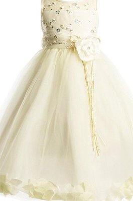 Duchesse-Linie Reißverschluss A-Linie bodenlanges Blumenmädchenkleid mit Applike aus Tüll