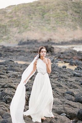 Abito da Sposa in Chiffon Cerniera A-Line Naturale con Perline a riva