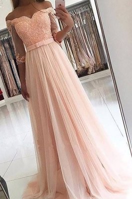 Robe de soirée naturel a-ligne de princesse de traîne courte en tulle