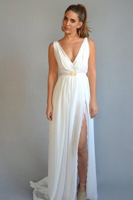 Abito da Sposa a Spiaggia Formale E Informale Spazzola Treno con Piega in Pizzo in Chiffon