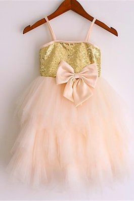 Normale Taille A-Line Ärmelloses Wadenlanges Blumenmädchenkleid aus Paillette
